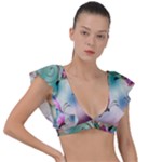 Love Amour Butterfly Colors Flowers Text Plunge Frill Sleeve Bikini Top