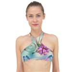 Love Amour Butterfly Colors Flowers Text High Neck Bikini Top