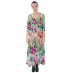 Love Amour Butterfly Colors Flowers Text Button Up Maxi Dress