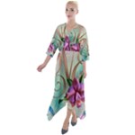 Love Amour Butterfly Colors Flowers Text Quarter Sleeve Wrap Front Maxi Dress