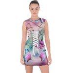 Love Amour Butterfly Colors Flowers Text Lace Up Front Bodycon Dress