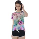 Love Amour Butterfly Colors Flowers Text Short Sleeve Open Back T-Shirt