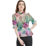 Love Amour Butterfly Colors Flowers Text Frill Neck Blouse