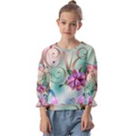 Love Amour Butterfly Colors Flowers Text Kids  Cuff Sleeve Top