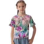 Love Amour Butterfly Colors Flowers Text Kids  Cuff Sleeve Scrunch Bottom T-Shirt