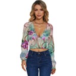 Love Amour Butterfly Colors Flowers Text Long Sleeve Deep-V Velour Top