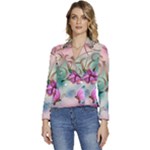 Love Amour Butterfly Colors Flowers Text Women s Long Sleeve Revers Collar Cropped Jacket