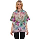Love Amour Butterfly Colors Flowers Text Women s Batwing Button Up Shirt