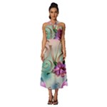 Love Amour Butterfly Colors Flowers Text Sleeveless Cross Front Cocktail Midi Chiffon Dress