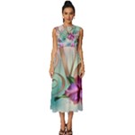 Love Amour Butterfly Colors Flowers Text Sleeveless Round Neck Midi Dress