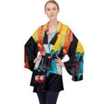 Bstract, Dark Background, Black, Typography,a Long Sleeve Velvet Kimono 