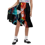 Bstract, Dark Background, Black, Typography,a Kids  Ruffle Flared Wrap Midi Skirt