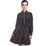 Butterflies, Abstract Design, Pink Black Long Sleeve Chiffon Shirt Dress