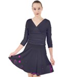 Butterflies, Abstract Design, Pink Black Quarter Sleeve Front Wrap Dress