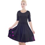 Butterflies, Abstract Design, Pink Black Quarter Sleeve A-Line Dress