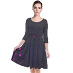 Butterflies, Abstract Design, Pink Black Quarter Sleeve Waist Band Dress