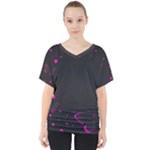 Butterflies, Abstract Design, Pink Black V-Neck Dolman Drape Top