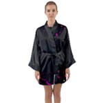 Butterflies, Abstract Design, Pink Black Long Sleeve Satin Kimono