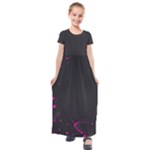 Butterflies, Abstract Design, Pink Black Kids  Short Sleeve Maxi Dress