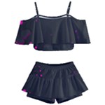 Butterflies, Abstract Design, Pink Black Kids  Off Shoulder Skirt Bikini