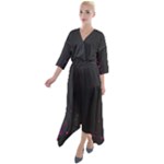 Butterflies, Abstract Design, Pink Black Quarter Sleeve Wrap Front Maxi Dress