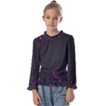 Butterflies, Abstract Design, Pink Black Kids  Frill Detail T-Shirt