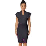 Butterflies, Abstract Design, Pink Black Vintage Frill Sleeve V-Neck Bodycon Dress