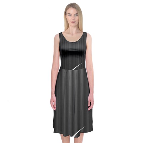 S Black Fingerprint, Black, Edge Midi Sleeveless Dress from ZippyPress