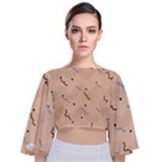 Lines Dots Pattern Abstract Art Tie Back Butterfly Sleeve Chiffon Top