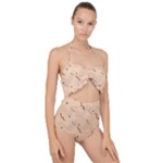 Lines Dots Pattern Abstract Art Scallop Top Cut Out Swimsuit