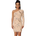 Lines Dots Pattern Abstract Art Long Sleeve One Shoulder Mini Dress
