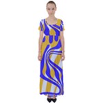 Print Pattern Warp Lines High Waist Short Sleeve Maxi Dress