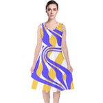 Print Pattern Warp Lines V-Neck Midi Sleeveless Dress 