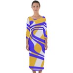 Print Pattern Warp Lines Quarter Sleeve Midi Bodycon Dress