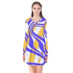 Print Pattern Warp Lines Long Sleeve V-neck Flare Dress