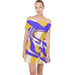 Print Pattern Warp Lines Off Shoulder Chiffon Dress