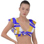 Print Pattern Warp Lines Plunge Frill Sleeve Bikini Top