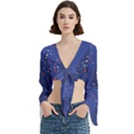 Texture Multicolour Ink Dip Flare Trumpet Sleeve Cropped Top