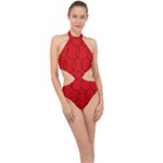 Red Background Wallpaper Halter Side Cut Swimsuit
