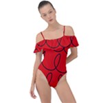 Red Background Wallpaper Frill Detail One Piece Swimsuit