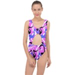 Swirl Pink White Blue Black Center Cut Out Swimsuit