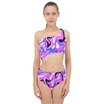 Swirl Pink White Blue Black Spliced Up Two Piece Swimsuit