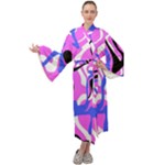 Swirl Pink White Blue Black Maxi Velvet Kimono