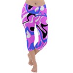 Swirl Pink White Blue Black Lightweight Velour Capri Yoga Leggings