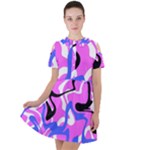 Swirl Pink White Blue Black Short Sleeve Shoulder Cut Out Dress 