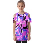 Swirl Pink White Blue Black Fold Over Open Sleeve Top