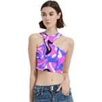 Swirl Pink White Blue Black Cut Out Top