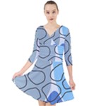 Boho Blue Deep Blue Artwork Quarter Sleeve Front Wrap Dress