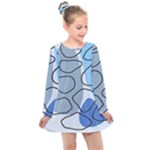 Boho Blue Deep Blue Artwork Kids  Long Sleeve Dress