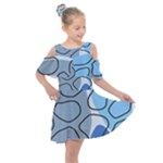 Boho Blue Deep Blue Artwork Kids  Shoulder Cutout Chiffon Dress